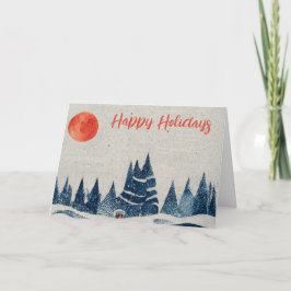 Winter Landschaft Forest Navy Blau Zeichnend Feiertagskarte