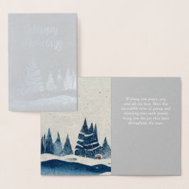 Winter Landschaft Forest Navy Blau Zeichnend Folienkarte