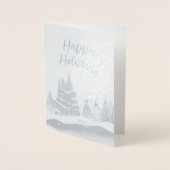 Winter Landschaft Forest Navy Blau Zeichnend Folienkarte (Vorderseite)