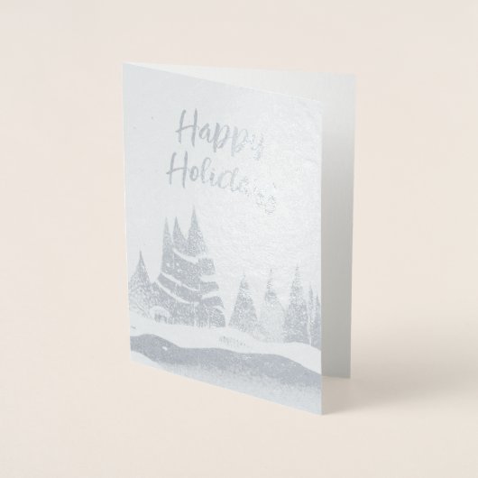 Winter Landschaft Forest Navy Blau Zeichnend Folienkarte (Vorderseite)