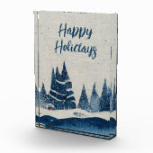 Winter Landschaft Forest Navy Blau Zeichnend Fotoblock (Rechts)