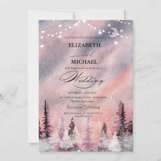 Winter Landschaft Greenpine Forest Script Einladung (Vorderseite)