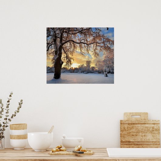 Winter Landschaft im Grünen bei Sonnenuntergang Poster (Küche)