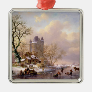 Winter-Landschaft mit einem Schloss Ornament Aus Metall