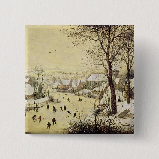 Winter-Landschaft mit Skatern Button (Vorderseite)