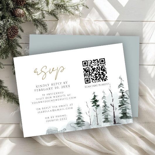 Winter Landschaft Pine Forest QR Code Hochzeit RSV Begleitkarte