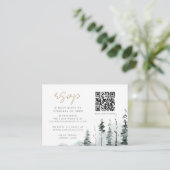 Winter Landschaft Pine Forest QR Code Hochzeit RSV Begleitkarte (Stehend Vorderseite)
