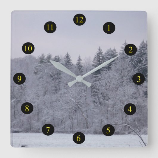 Winter-Landschaft Quadratische Wanduhr (Vorderseite)