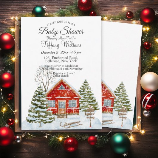 Winter Landschaft Red House Kinderdusche Einladung