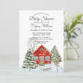 Winter Landschaft Red House Kinderdusche Einladung (Stehend Vorderseite)