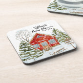 Winter Landschaft Red House Kinderdusche Getränkeuntersetzer (Linke Seite)