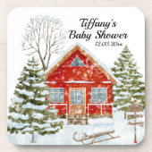 Winter Landschaft Red House Kinderdusche Getränkeuntersetzer (Vorderseite)