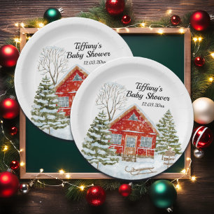 Winter Landschaft Red House Kinderdusche Pappteller