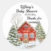 Winter Landschaft Red House Kinderdusche Runder Aufkleber (Vorderseite)