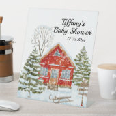 Winter Landschaft Red House Kinderdusche Sockelschild (In Situ)