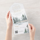 Winter-Landschaft Waldland Hochzeit QR-Code All In One Einladung (Abreißen)
