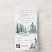 Winter-Landschaft Waldland Hochzeit QR-Code All In One Einladung (Innen Boden)