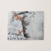 Winter Landschaft Wasserfarbenfüchse Puzzle (Horizontal)