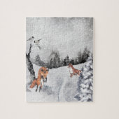 Winter Landschaft Wasserfarbenfüchse Puzzle (Vertikal)