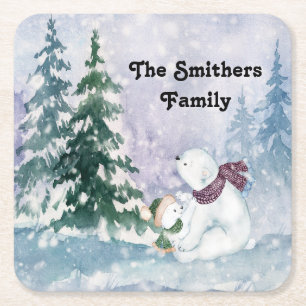 Winter Landschaftlicher Untersetzer mit Bäumen & B