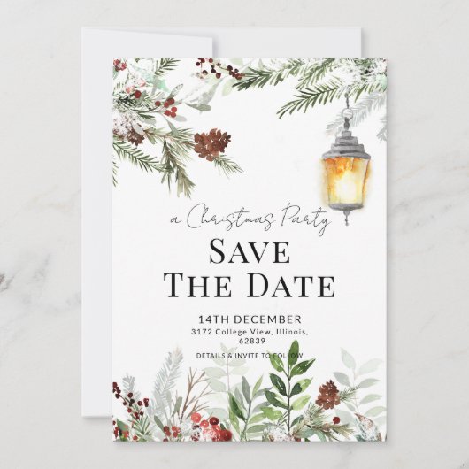Winter Lantern Weihnachts-Party Save the Date Kart Einladung (Vorderseite)