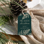 Winter Laurel | Personalized Merry Christmas Geschenkanhänger<br><div class="desc">A chic and elegant holiday gift tag featuring finely detailed botanical foliage on a rich dark colored background. "Merry Christmas" appears in the center,  along with your family name or names. A refined nature-inspired choice for your Christmas 2021 gift-giving. Backs are light colored for writing your gift recipient's name.</div>