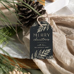 Winter Laurel | Personalized Merry Christmas Geschenkanhänger<br><div class="desc">A chic and elegant holiday gift tag featuring finely detailed botanical foliage on a rich dark colored background. "Merry Christmas" appears in the center,  along with your family name or names. A refined nature-inspired choice for your Christmas 2021 gift-giving. Backs are light colored for writing your gift recipient's name.</div>