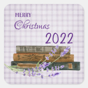 Winter Lavender Book Frohe Weihnachts-Happy Holida Quadratischer Aufkleber
