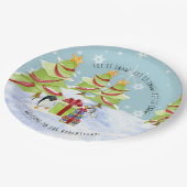 Winter Let it Schnee Weihnachtsbaumen Pinguin Name Pappteller (Schrägansicht)