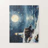 Winter-Leuchtturm bemalt Puzzle (Vertikal)