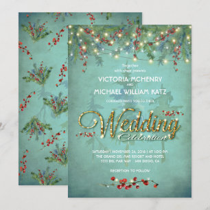Winter-Lichterkette für Zweige Hochzeitskarte Einladung