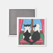 Winter Liebe Katzen, die Schwänze halten | Katzenk Magnet (Vorderseite/Rückseite)