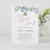 Winter Liebe Story Mistletoe Weihnachtsfeier Hochz Einladung (Stehend Vorderseite)