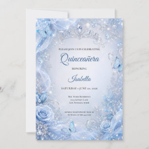 Winter Light Blue Silver Princess Quinceañera Einladung
