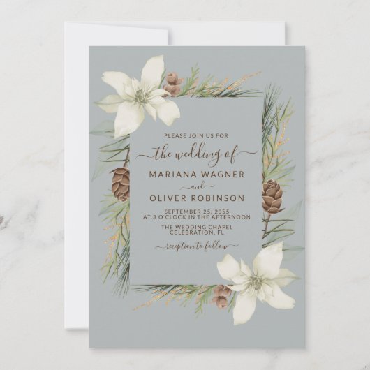 Winter Light Grey Elegante Script Wedding Einladung (Vorderseite)