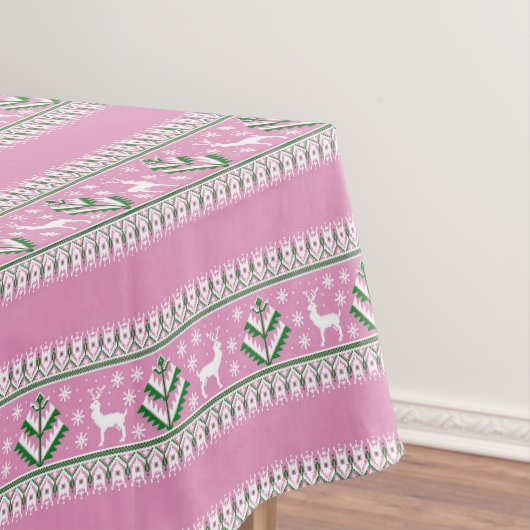 Winter Light Pink und White Christmas Fair Isle Tischdecke (Beispiel)
