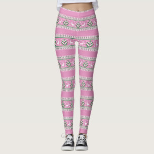 Winter Light Pink und White Weihnachten Fair Isle Leggings