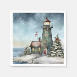 Winter Lighthouse Nautical Beach Weihnachtsurlaub Serviette