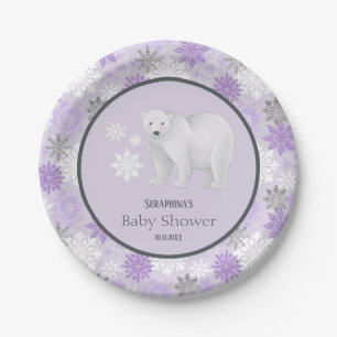 Winter Lila Eisbär Snowflake Babydusche Pappteller