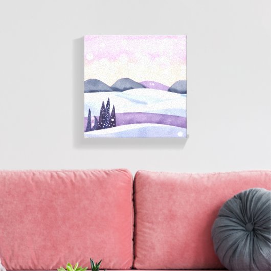 Winter Lila Hills Wasserfarbe Leinwanddruck (Insitu (Wohnzimmer))