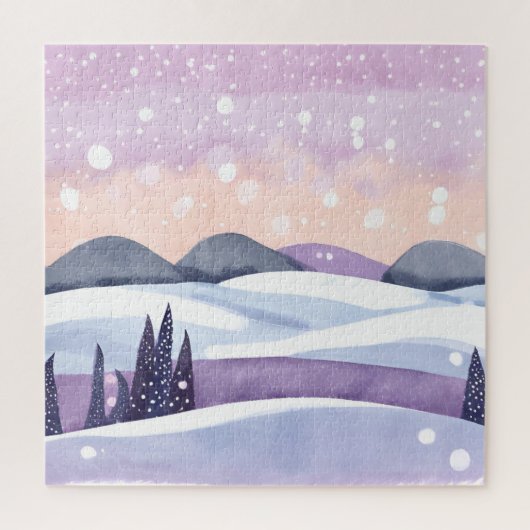 Winter Lila Hills Wasserfarbe Puzzle (Vertikal)
