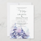 Winter Lila Pine Snow Wedding Party Einladung (Vorderseite)