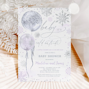 Winter Lila & Silver Snowflake Babydusche Einladung