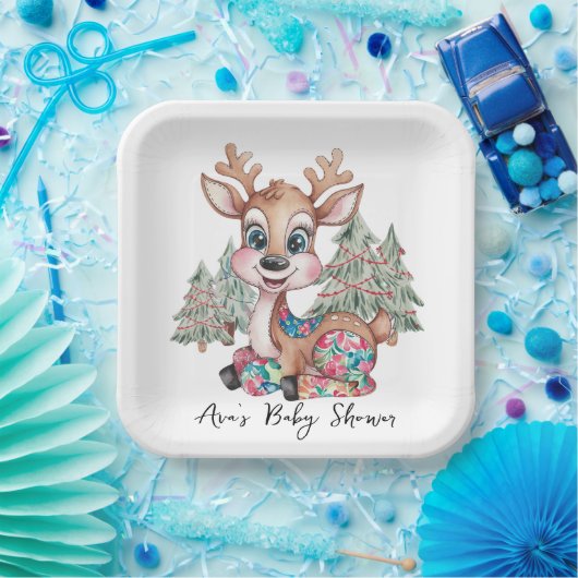 Winter Little Rentier Sewn Patchwork Kinderdusche Pappteller (Party)