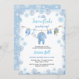 Winter Little Snowflake Baby Shower Boy Blue Einladung