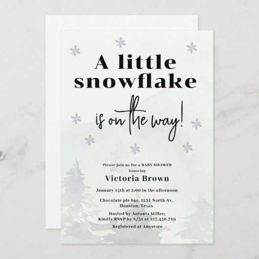 Winter Little Snowflake Baby Shower Invitation Einladung (Vorne/Hinten)