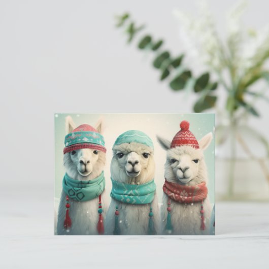 Winter Llamas Feiertagspostkarte (Stehend Vorderseite)