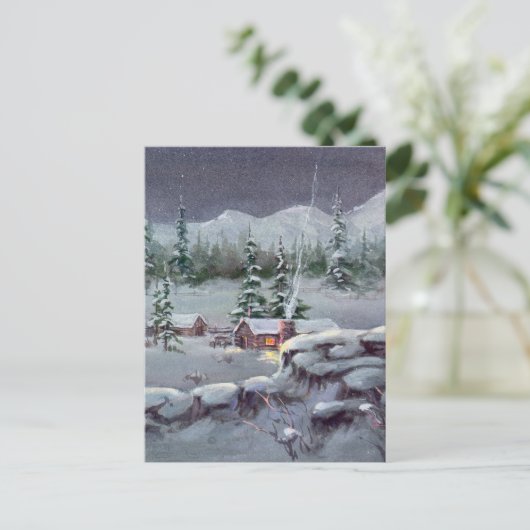 WINTER LOG CABIN VON SHARON SHARPE POSTKARTE (Stehend Vorderseite)