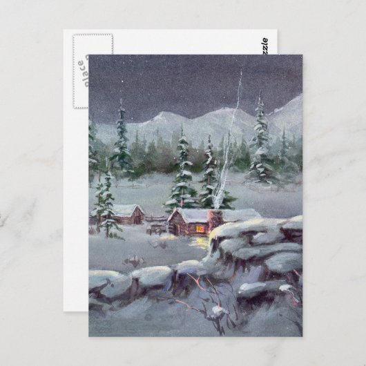 WINTER LOG CABIN VON SHARON SHARPE POSTKARTE (Vorne/Hinten)