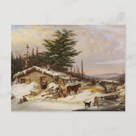Winter-Log-Haus-Kunstpostkarte Postkarte (Vorderseite)
